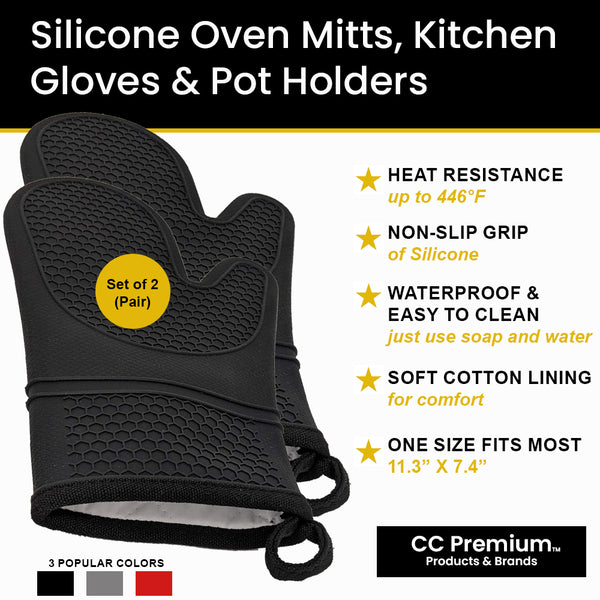 Silicone Oven Mitts (1 Pair) – Heat Resistant To 500°F, Waterproof, Quilted Lining, Non-Slip Grip, BPA-Free