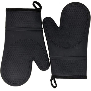 Silicone Oven Mitts with Extra Long Cuff and Comfort Lining，Oven Mitts with  Quilted Liner， Heat Resistant Flexible Oven Mitt for Kitchen Baking