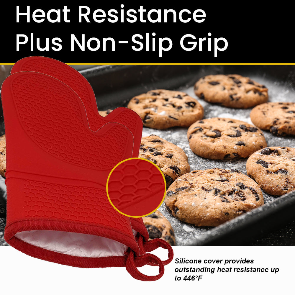 Heat Resistant Silicone Oven Mitt Non-Slip Kitchen Gloves Cotton